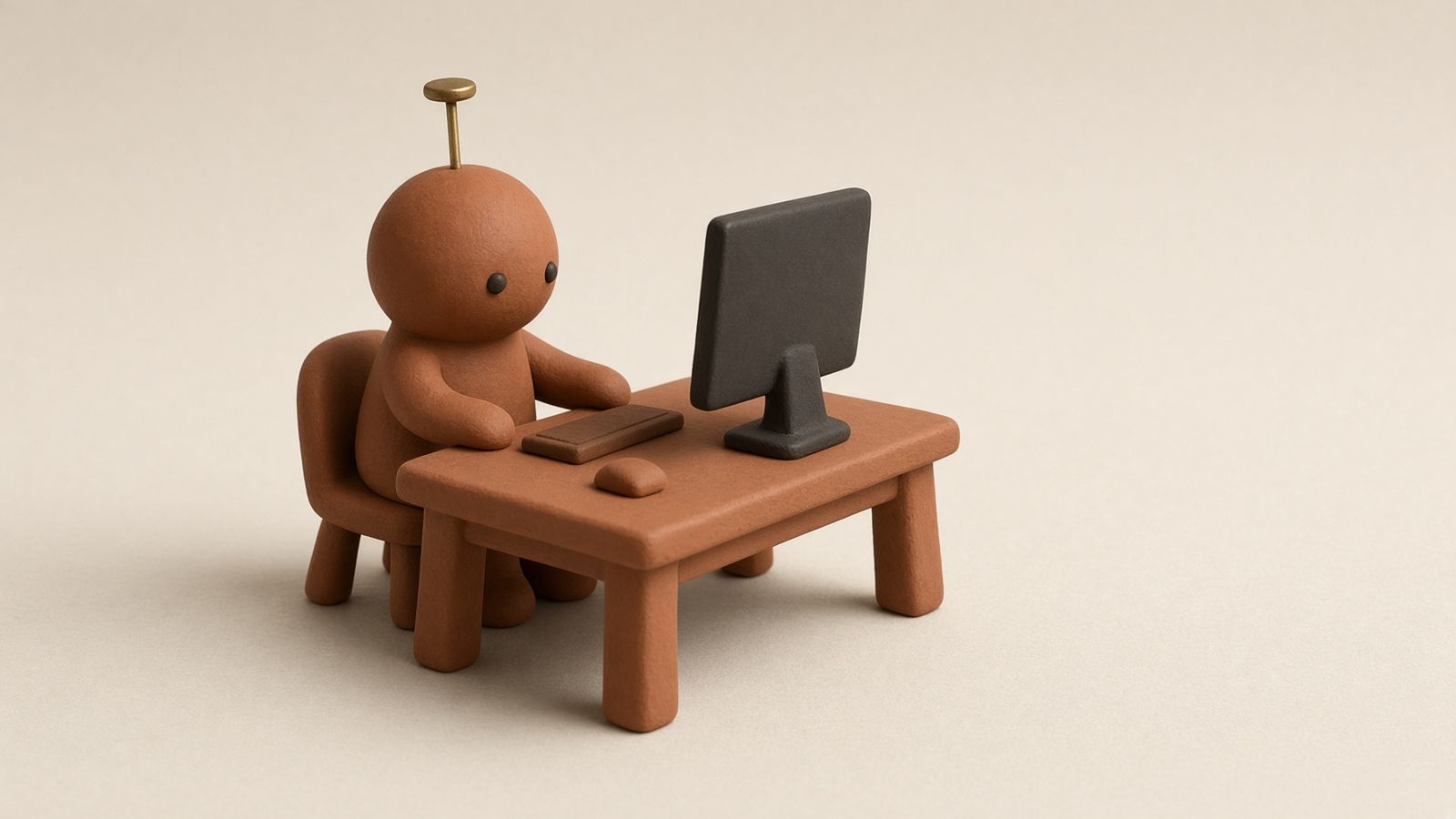 Clay figure at a desk